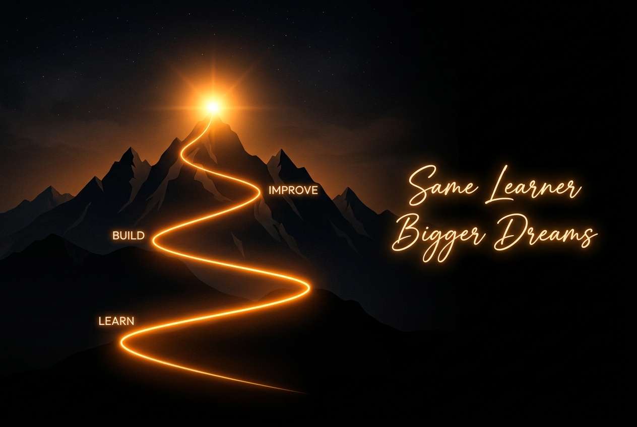 Mountain path to summit with Same Learner Bigger Dreams